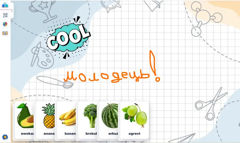 Saved lesson snapshot with a card-deck exercise and a check-answers action